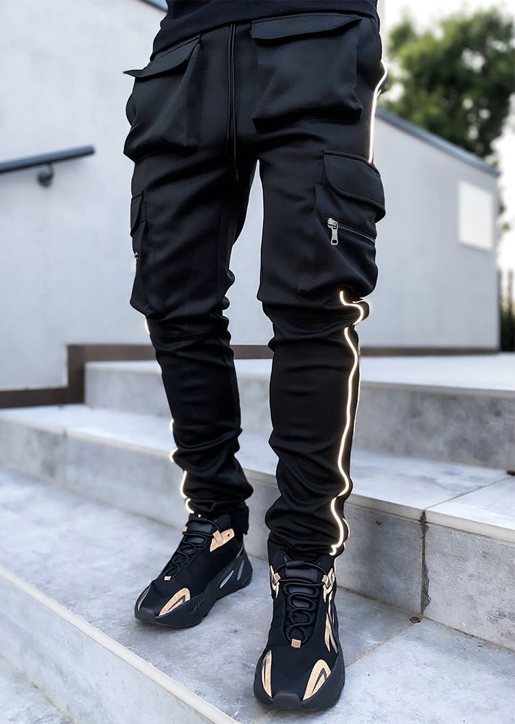 Black Reflective Cargo Track Pants