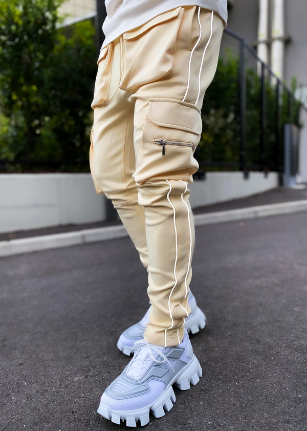 Beige Reflective Cargo Trackpants