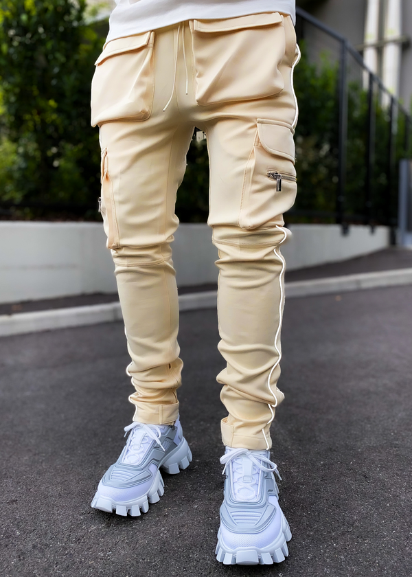 Beige Reflective Cargo Trackpants